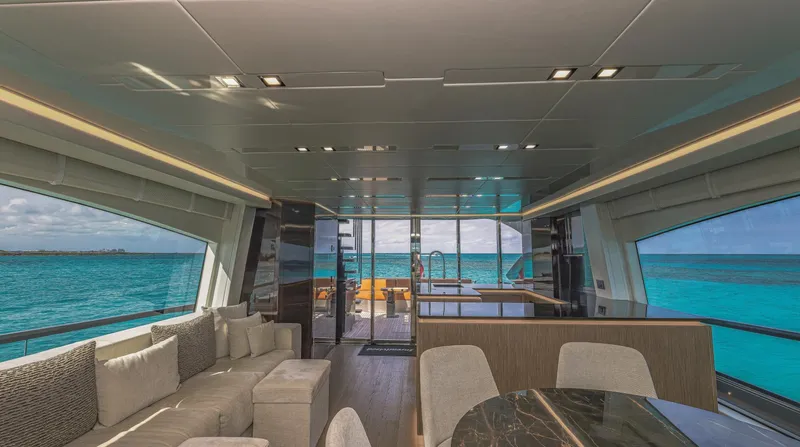  Yacht Photos Pics Luxurious interior of 2025 AB 80 yacht with ocean view and modern furnishings.