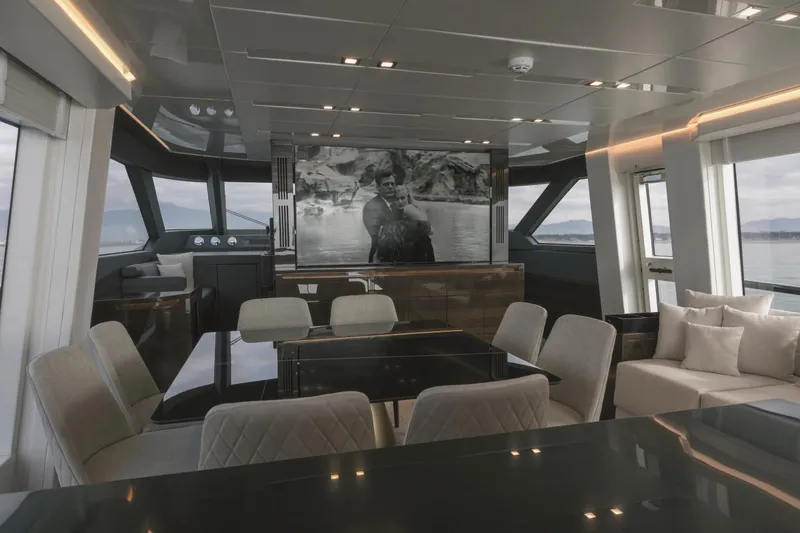  Yacht Photos Pics Luxurious interior of 2025 AB 80 yacht with modern seating and large windows.