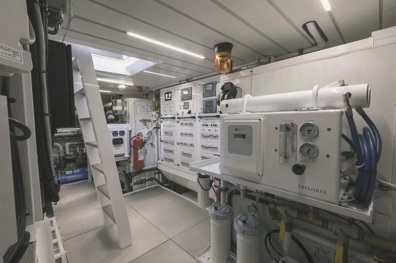 Yacht Photos Pics Modern engine room with advanced control panels and equipment, AB 80 model, 2025.