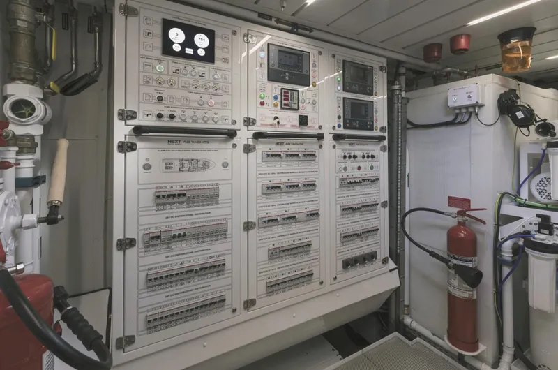  Yacht Photos Pics Control room with advanced equipment and fire extinguisher, AB 80 model, 2025.