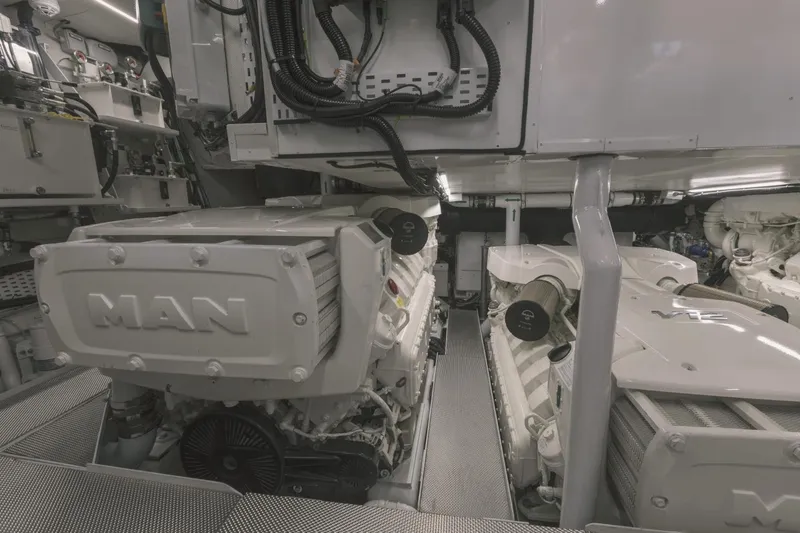  Yacht Photos Pics Engine room of AB 80 yacht, featuring MAN engines, 2025 model.
