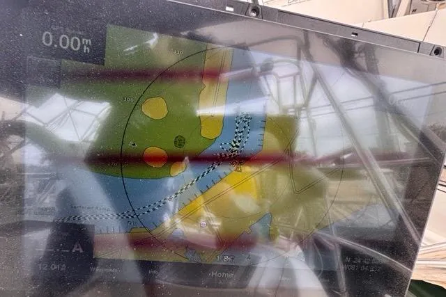 Must Love Dogs Yacht Photos Pics Navigation screen on a 1996 Beneteau 50 sailboat, displaying nautical chart.