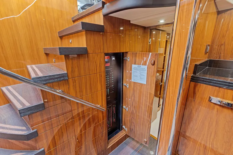 Diggin It Yacht Photos Pics Interior stairs and control panel of 2015 Sunseeker Predator 68 yacht.