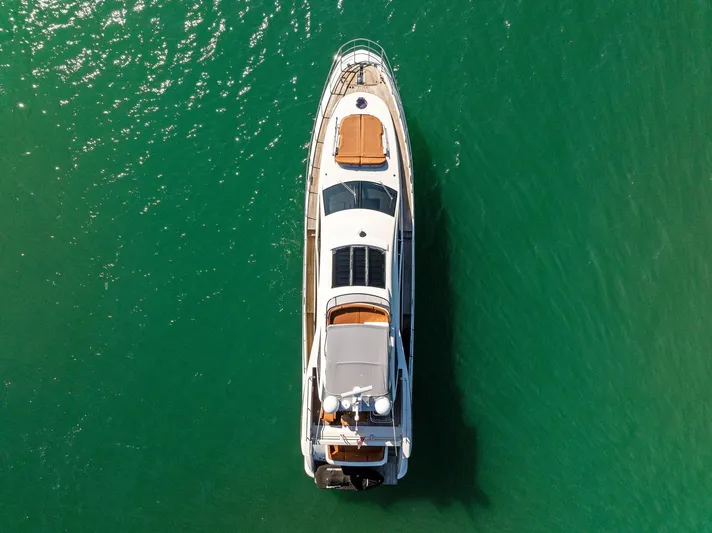  Yacht Photos Pics Aerial view of 2014 Azimut 72S yacht on emerald water.
