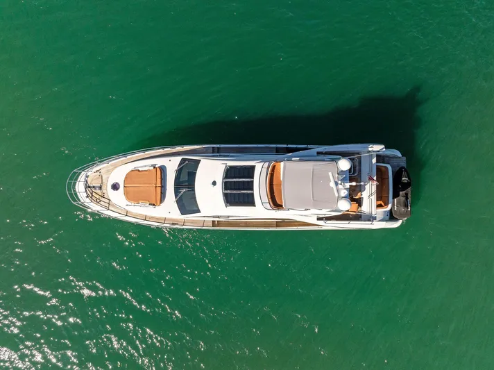  Yacht Photos Pics Aerial view of 2014 Azimut 72S yacht on turquoise water.