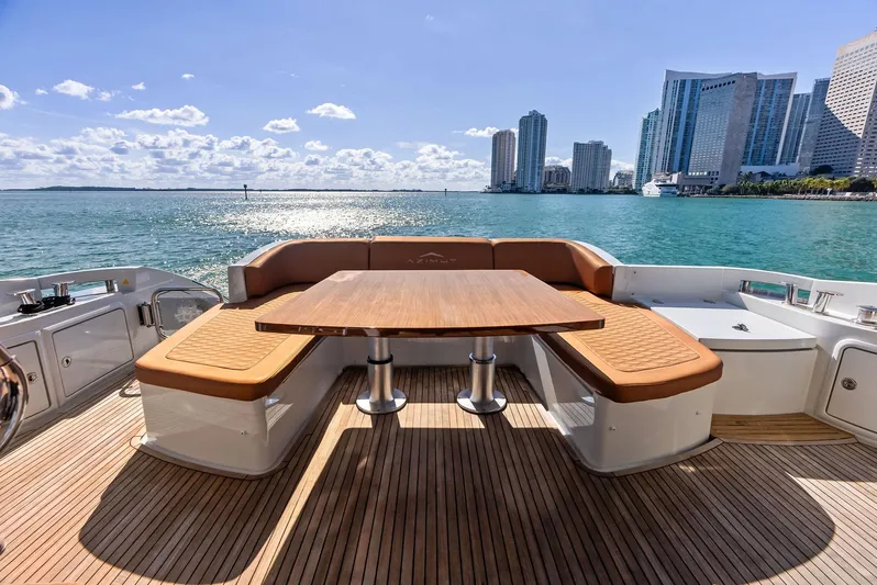  Yacht Photos Pics Luxurious 2014 Azimut 72S yacht deck with city skyline view.