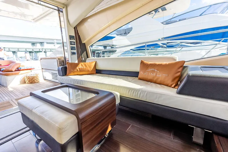  Yacht Photos Pics Luxurious interior of 2014 Azimut 72S yacht with elegant seating and modern design.
