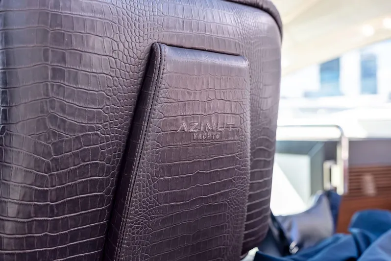  Yacht Photos Pics Luxurious leather interior of 2014 Azimut 72S yacht, showcasing elegant craftsmanship.
