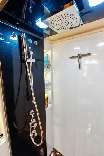  Yacht Photos Pics Luxurious shower in 2014 Azimut 72S yacht with modern fixtures and sleek design.