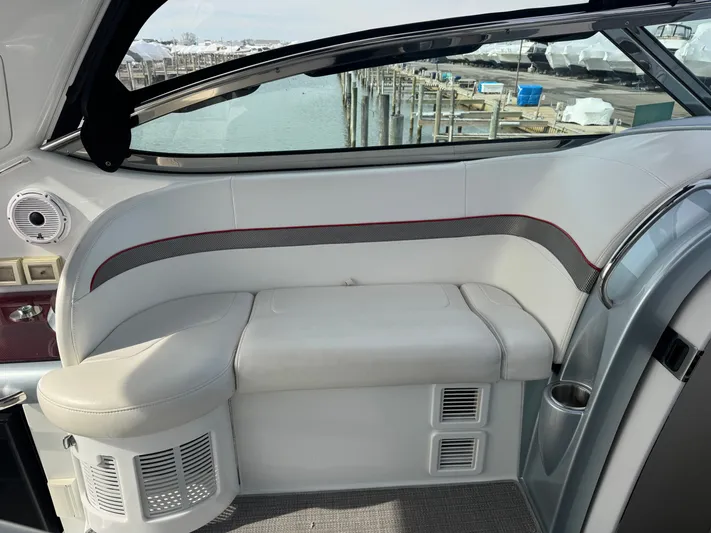 Anything For Me Too Yacht Photos Pics Interior of a 2014 Formula 37 Performance Cruiser with white seating area.