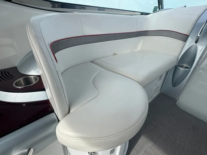 Anything For Me Too Yacht Photos Pics Interior of a 2014 Formula 37 Performance Cruiser with gray upholstery.