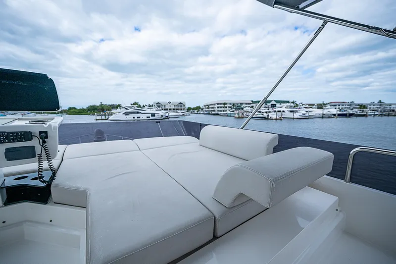Time Chaser Yacht Photos Pics Luxurious 2021 Ferretti Yachts 500 with spacious deck and marina view.