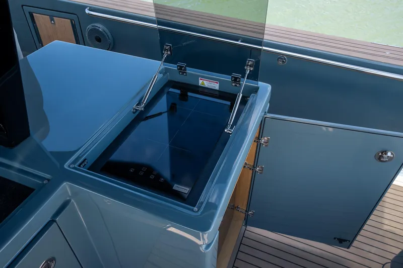 Available Now Yacht Photos Pics Modern kitchen area on 2025 Pardo Yachts 50, featuring sleek design and appliances.