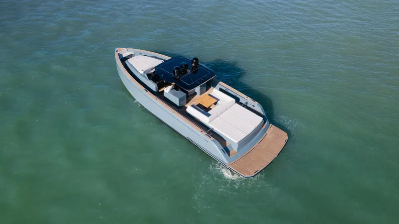 Available Now Yacht Photos Pics 2025 Pardo Yachts 50 cruising on calm blue waters, showcasing sleek design and spacious deck.