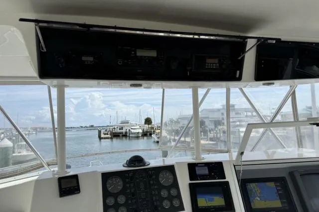 Yacht Photos Pics Cockpit view of 1996 Viking 50 Sport Fisher Convertible at marina.
