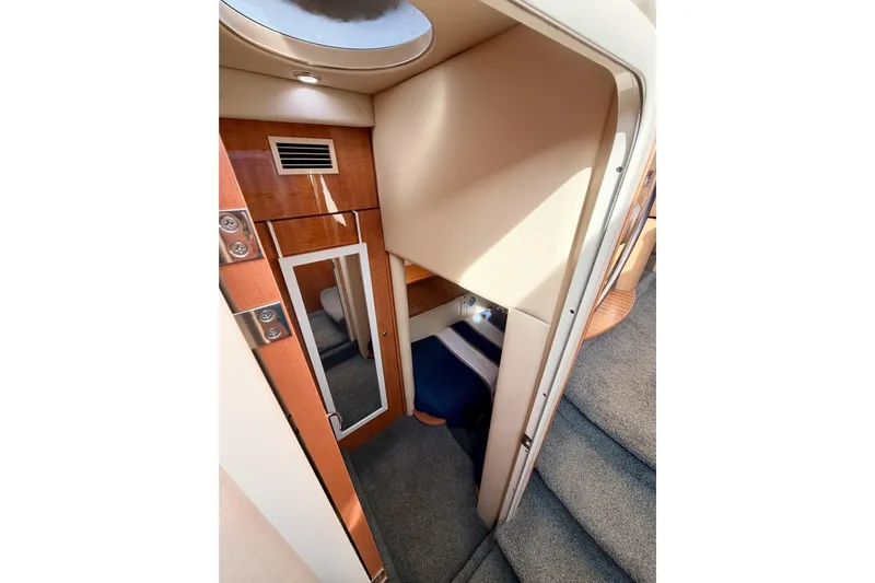 Spirit Of St Louis Yacht Photos Pics Interior view of 2001 Maxum 4600 SCB Limited Edition yacht cabin with wood accents.