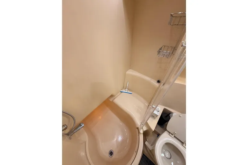 Spirit Of St Louis Yacht Photos Pics Bathroom interior of 2001 Maxum 4600 SCB Limited Edition yacht, featuring shower and toilet.