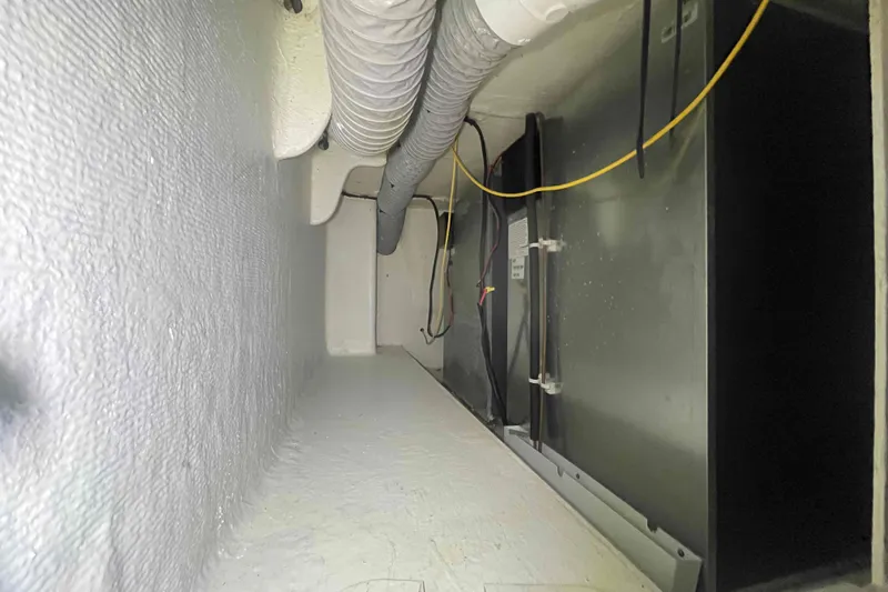 Endless Summer Yacht Photos Pics Narrow interior space with ductwork and wiring, Admiral Executive 2008 model.