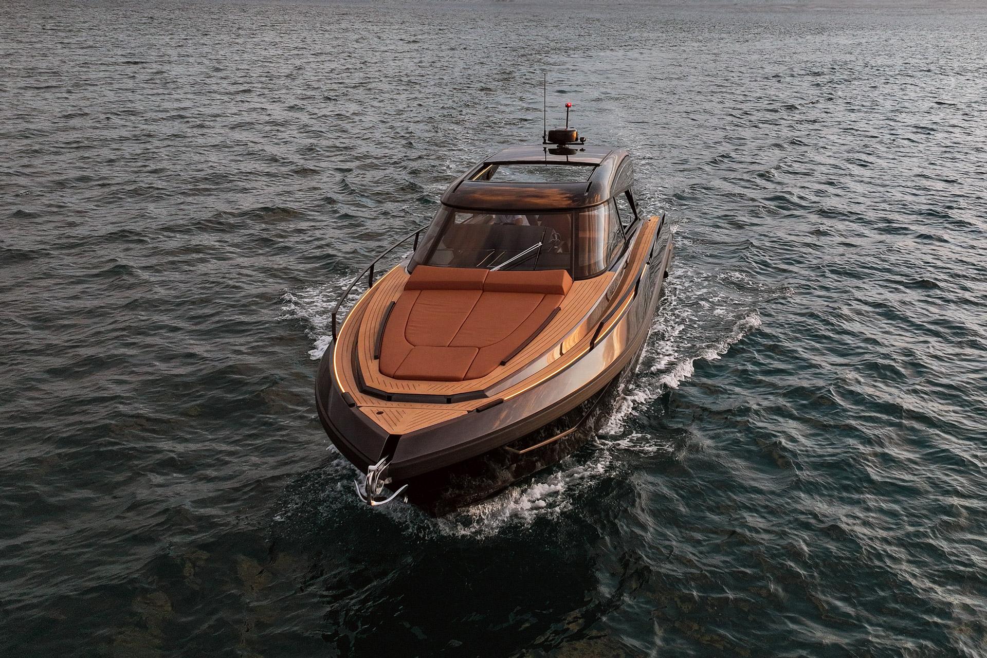 Luxurious 2025 Focus 3X yacht cruising on open water, showcasing sleek design and elegance.