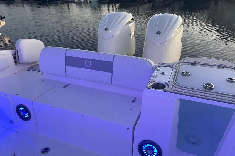  Yacht Photos Pics 2026 Sea Fox 268 Commander boat with dual engines, illuminated seating, and sleek design.