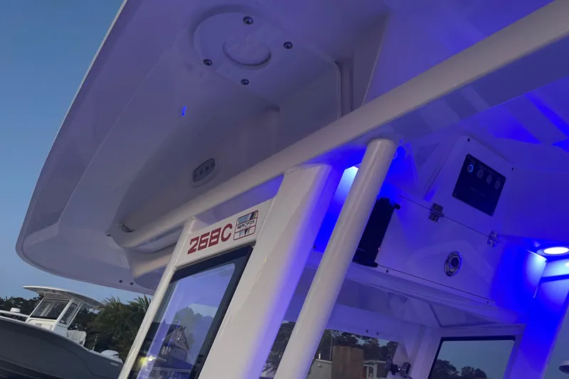  Yacht Photos Pics 2026 Sea Fox 268 Commander boat interior with blue LED lighting.