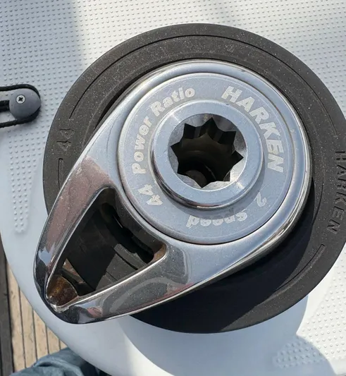 Brown Sugar Yacht Photos Pics Harken winch on 2005 Beneteau First 47.7 sailboat deck.