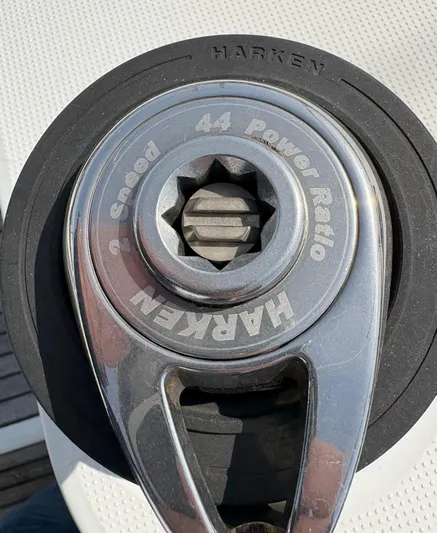 Brown Sugar Yacht Photos Pics Harken winch on 2005 Beneteau First 47.7 sailboat, featuring 44 power ratio and 2-speed functionality.