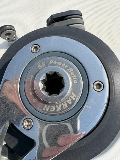 Brown Sugar Yacht Photos Pics Harken winch on 2005 Beneteau First 47.7 sailboat, close-up view.