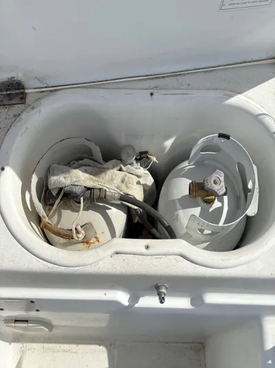 Brown Sugar Yacht Photos Pics Propane storage compartment on a 2005 Beneteau First 47.7 sailboat.