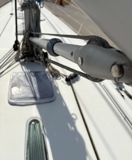 Brown Sugar Yacht Photos Pics Deck view of 2005 Beneteau First 47.7 sailboat, showcasing rigging and hatch.