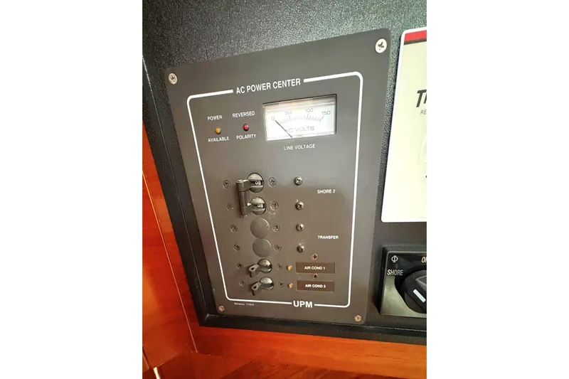Brown Sugar Yacht Photos Pics AC power center panel on 2005 Beneteau First 47.7 yacht.