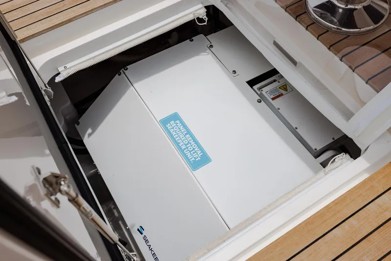 Insomnio Yacht Photos Pics 2022 Viking 48 Convertible yacht engine compartment with SeaKeeper stabilizer system.