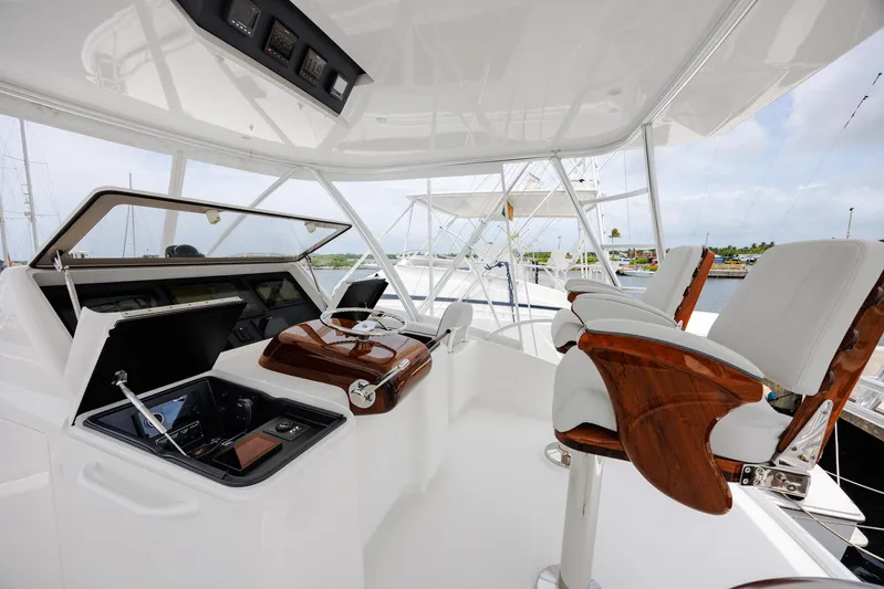 Insomnio Yacht Photos Pics 2022 Viking 48 Convertible yacht helm with luxurious seating and modern controls.