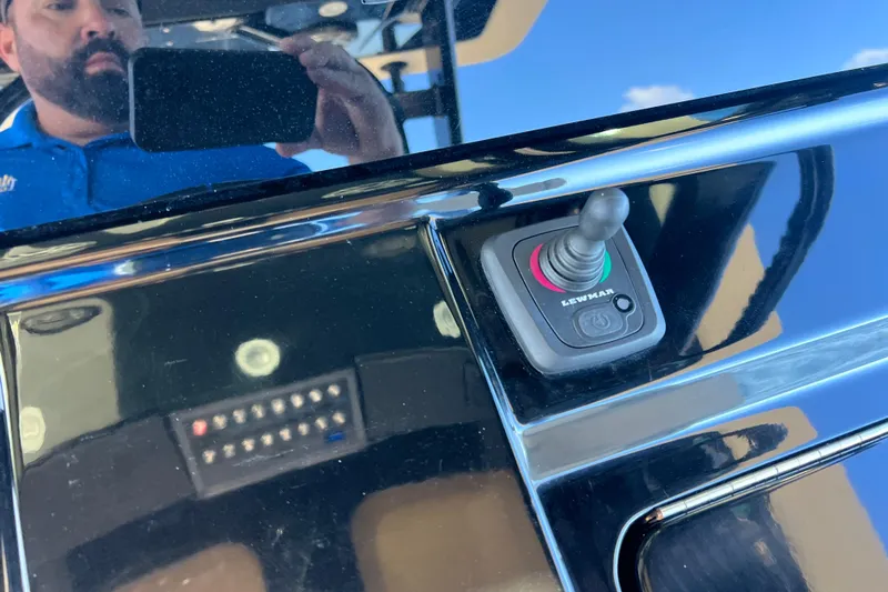 Natural 9 Yacht Photos Pics 2024 Scout 330 LXF boat control panel with Lewmar joystick.