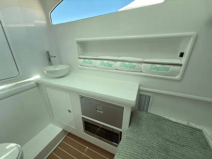  Yacht Photos Pics Interior of 2025 Mag Bay 38 CC boat with modern amenities and sleek design.