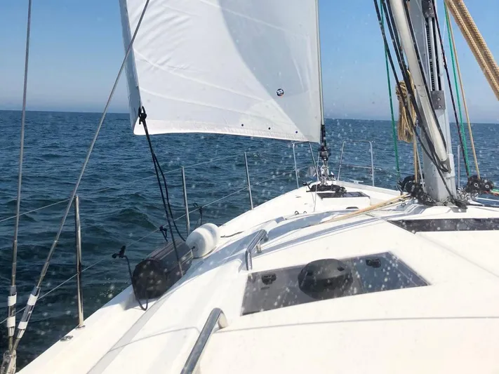 Caretta2 Yacht Photos Pics Sailing on a 2018 Jeanneau 54 yacht, open sea view, clear skies.