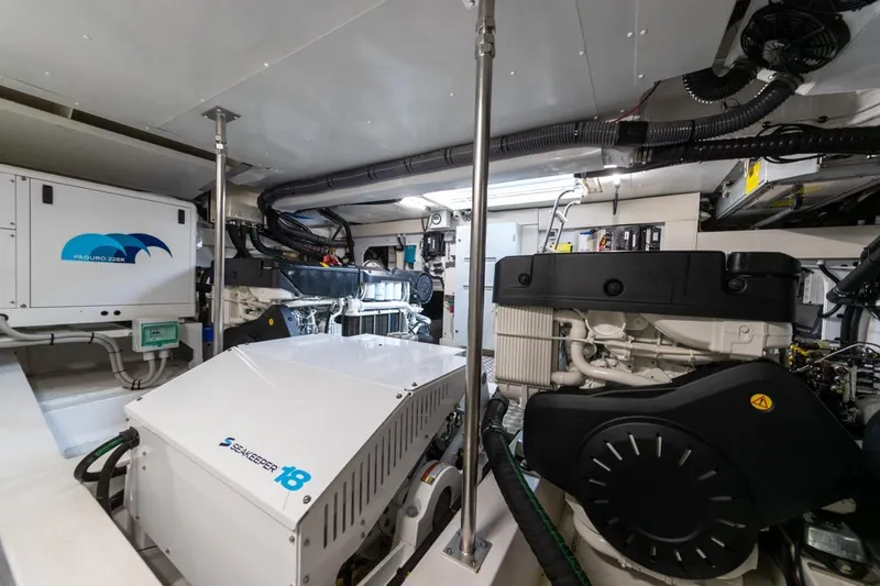  Yacht Photos Pics Engine room of 2024 Azimut Fly 68 yacht, featuring advanced machinery and equipment.
