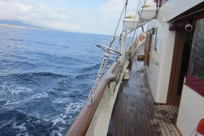  Yacht Photos Pics 1962 Custom Southern yacht deck with ocean view and lifeboats.