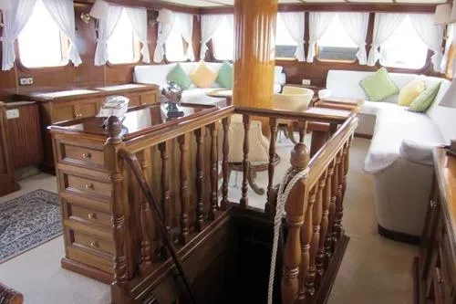  Yacht Photos Pics Luxurious 1962 Custom Southern yacht interior with elegant woodwork and plush seating.