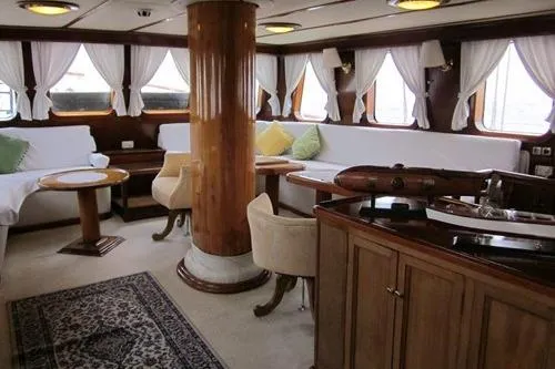  Yacht Photos Pics Luxurious 1962 Custom Southern yacht interior with elegant wood finishes and plush seating.