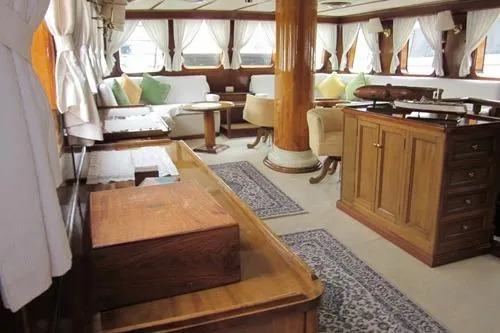  Yacht Photos Pics Luxurious 1962 Custom Southern yacht interior with elegant wood finishes and plush seating.