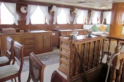  Yacht Photos Pics Luxurious 1962 Custom Southern yacht interior with elegant wood furnishings and classic decor.