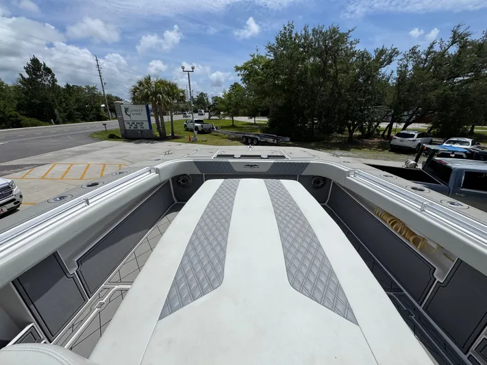  Yacht Photos Pics Invincible 40 Catamaran 2020 deck view, showcasing spacious design and sleek lines.