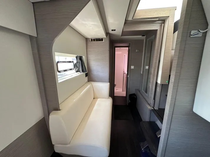 Vie Pure Yacht Photos Pics Interior of 2021 Fountaine Pajot MY4.S yacht with modern seating and sleek design.