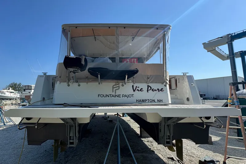Vie Pure Yacht Photos Pics 2021 Fountaine Pajot MY4.S catamaran docked, rear view, clear sky, Hampton, NH.