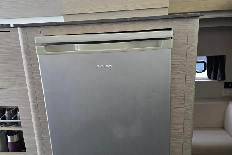 Vie Pure Yacht Photos Pics Stainless steel refrigerator in 2021 Fountaine Pajot MY4.S yacht interior.