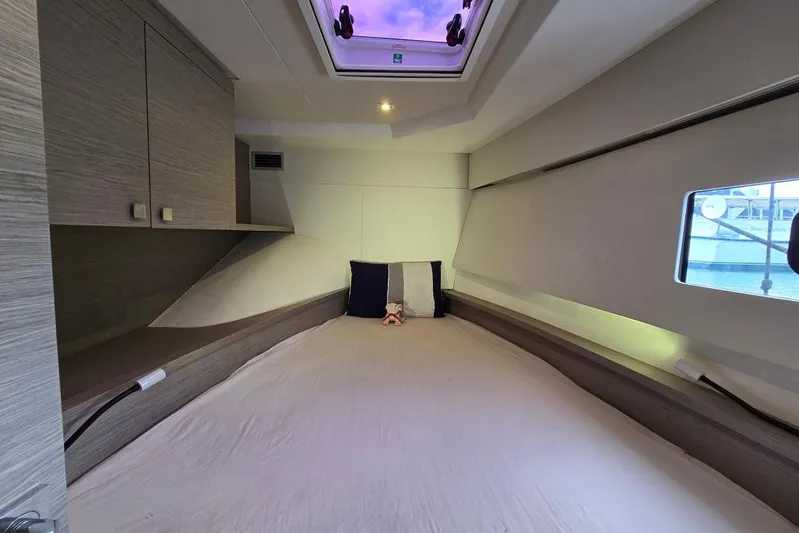 Vie Pure Yacht Photos Pics Luxurious cabin interior of 2021 Fountaine Pajot MY4.S yacht with modern design.