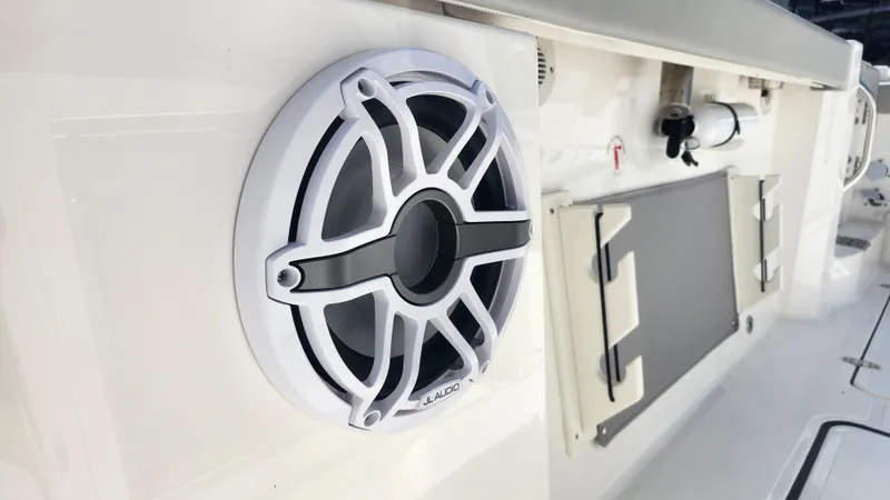 Blown Dough Yacht Photos Pics 2023 Pursuit S 358 Sport boat with JL Audio speaker detail.