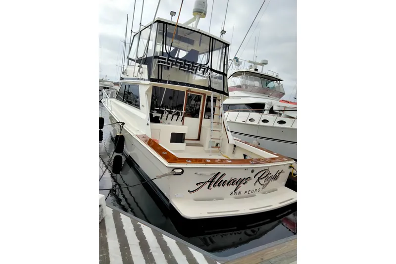 Always Right Yacht Photos Pics 1988 Viking 48 Convertible yacht docked, named "Always Right," San Pedro.