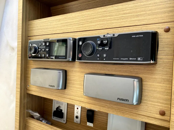  Yacht Photos Pics Fusion audio system on 2014 Azimut Atlantis Verve Outboard yacht interior.